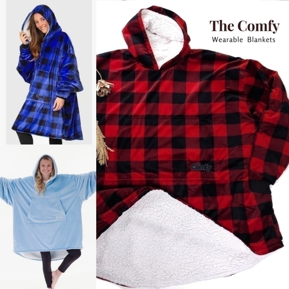 The Comfy Jackets & Blazers - The Comfy Red Black Plaid Wearable Oversized Fleece Blankets